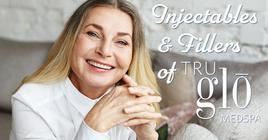 Beautiful older woman, cosmetic injectables and fillers at Tru Glo Medspa